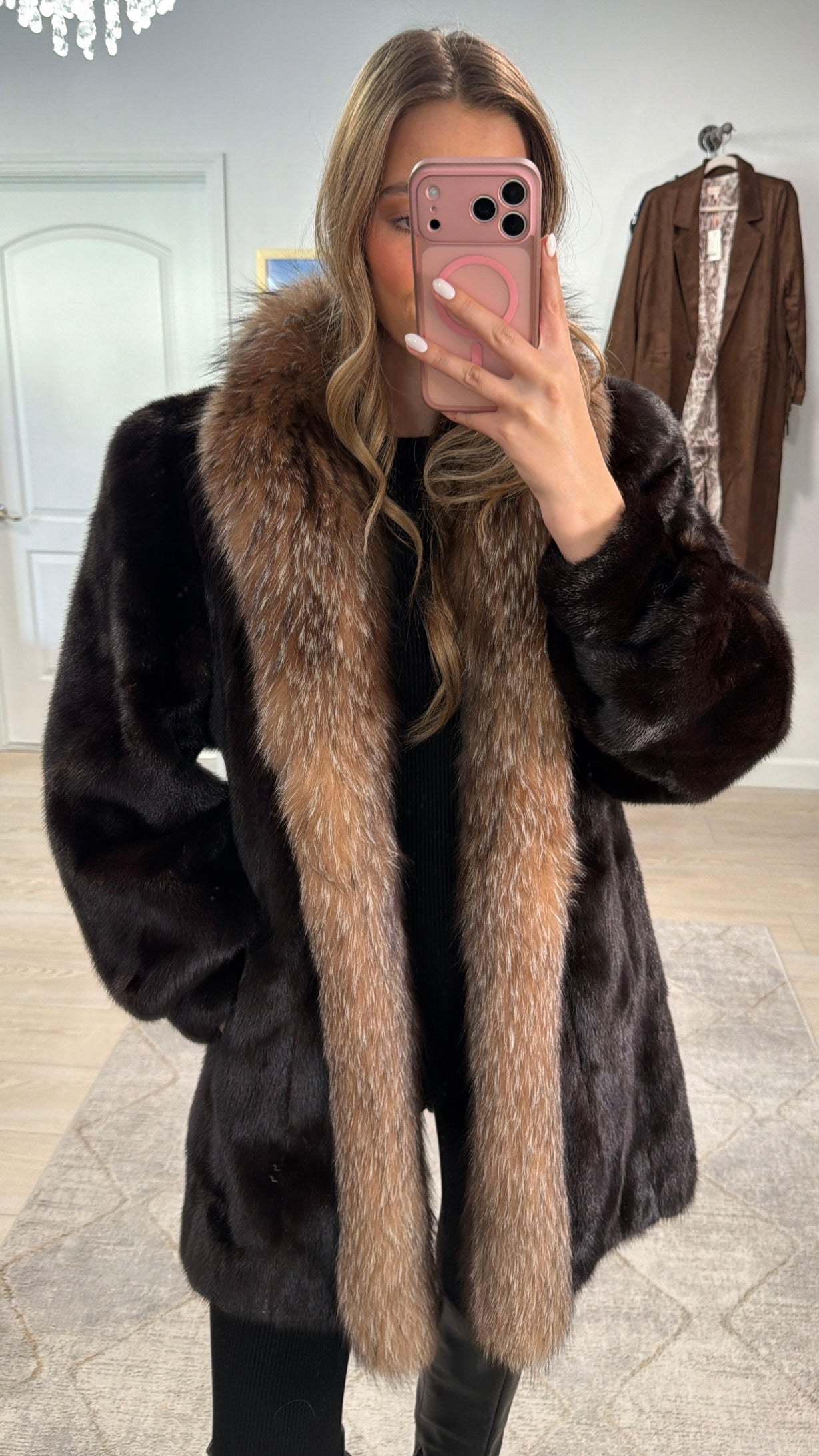 #GB12 Vintage Mahogany Mink and Crystal Fox Tuxedo Jacket