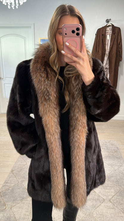 #GB12 Vintage Mahogany Mink and Crystal Fox Tuxedo Jacket