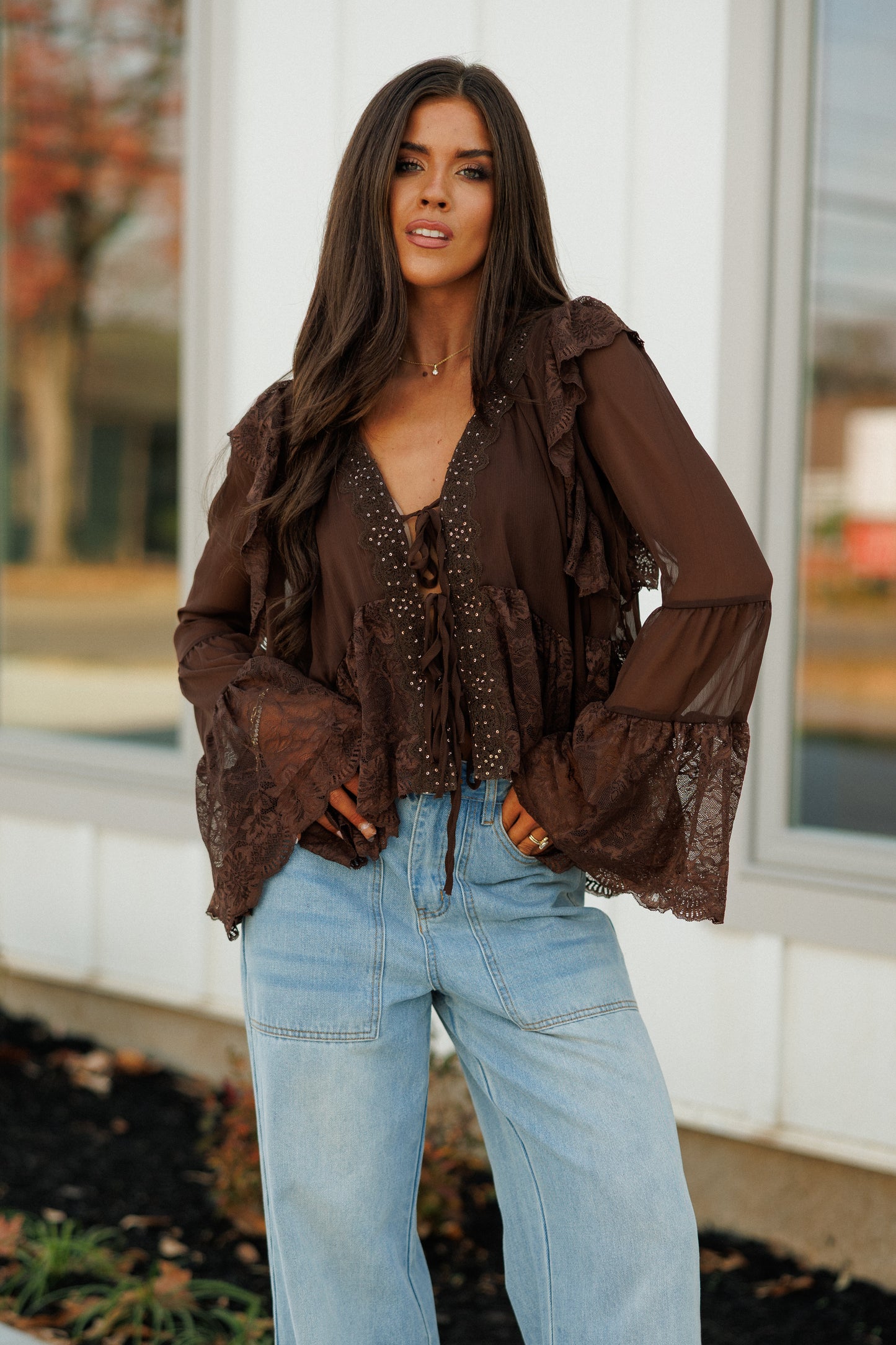 NEW!! "Canyon" Lace Trim Top in Brown