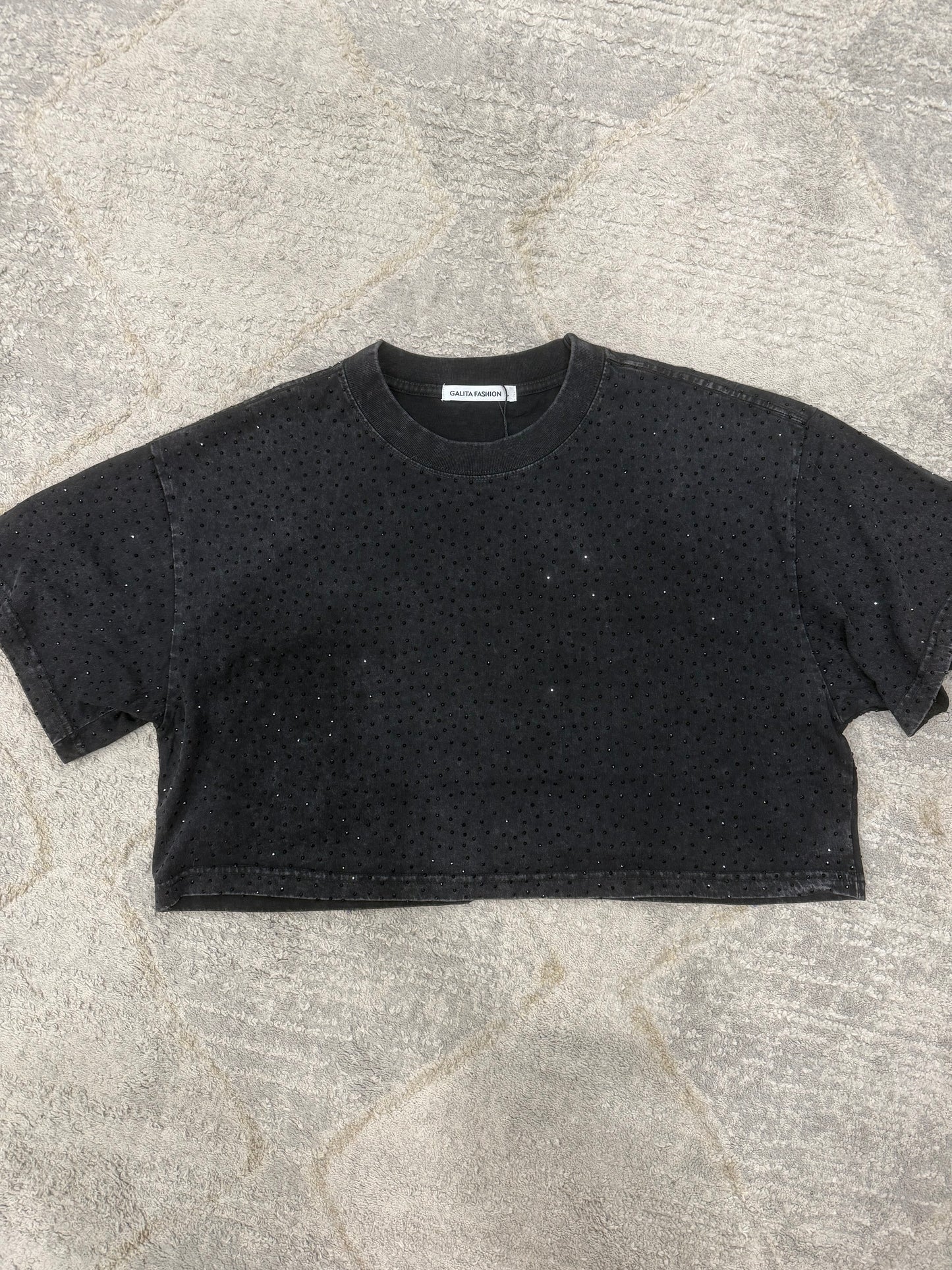 NEW!! "Brooklyn" Acid Wash Cropped Rhinestone Tee in 3 Colors