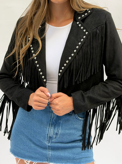 The Maverick Cropped Stud Jacket in Black