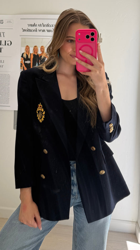NEW!! Vintage Ralph Lauren Navy Crest Wool Blazer Size 12 Petite