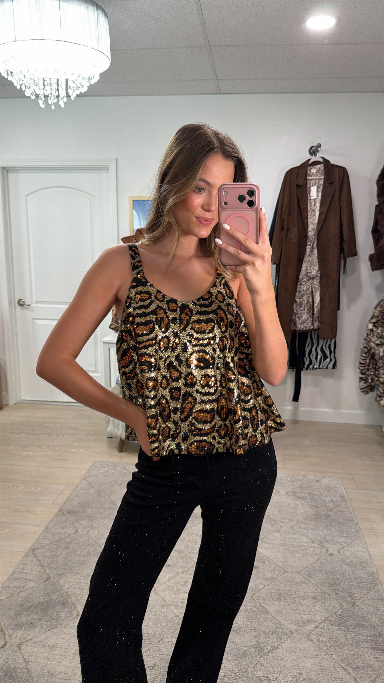 FINAL SALE!! Cheetah Sequin Top