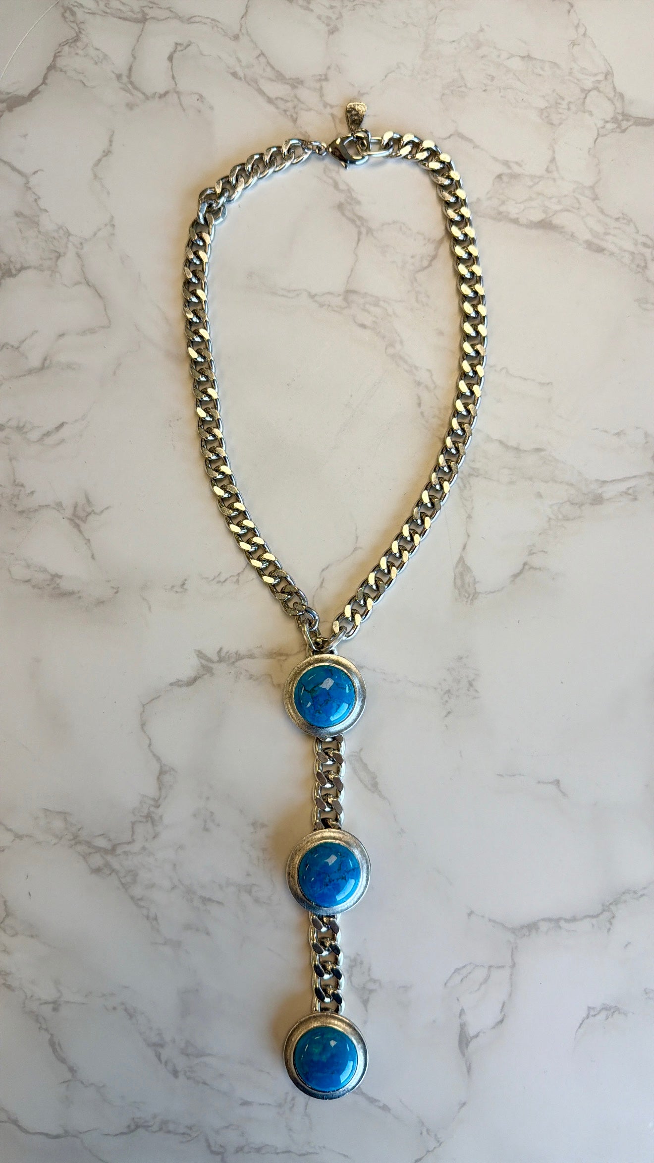 Cabachon Triple Drop Necklace in Silver & Turquoise