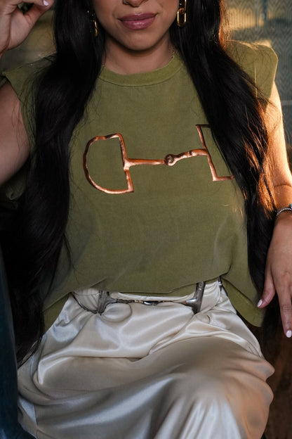 NEW!! "Metallic Cowgirl" Horsebit Muscle Tee in Olive
