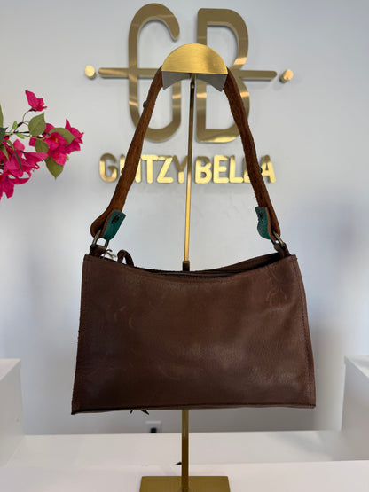 The "Bella" Mini Bag in Brown w/ Turquoise Strap
