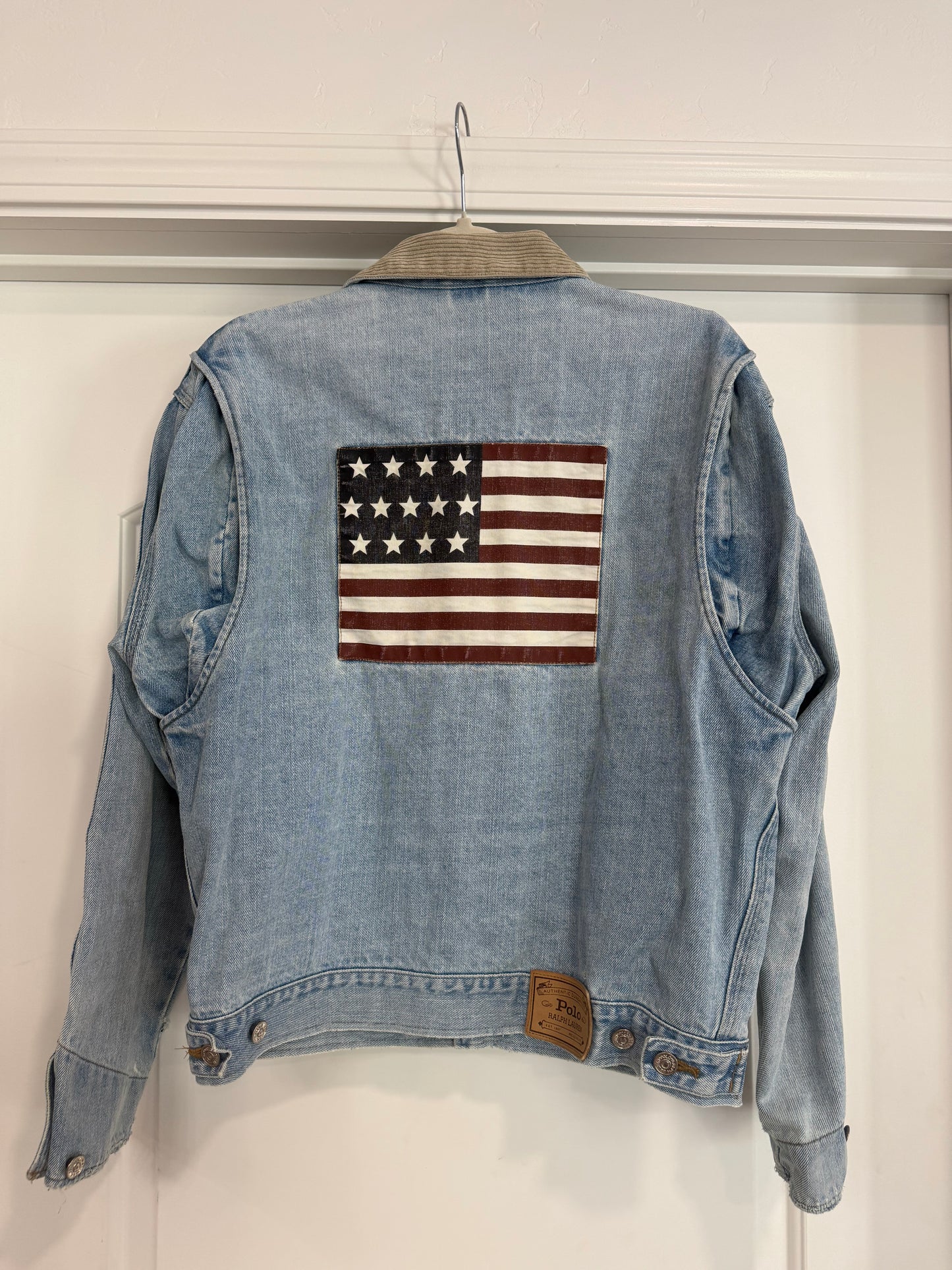 NEW!! Vintage Ralph Lauren Denim Patch Flag Jacket Size Medium