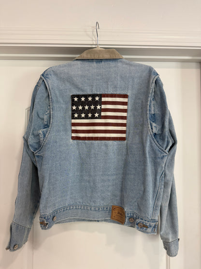 NEW!! Vintage Ralph Lauren Denim Patch Flag Jacket Size Medium