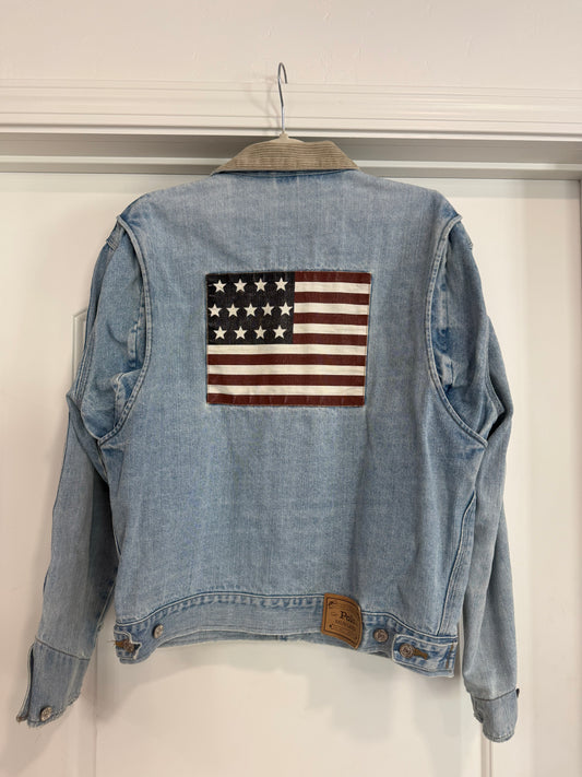 NEW!! Vintage Ralph Lauren Denim Patch Flag Jacket Size Medium