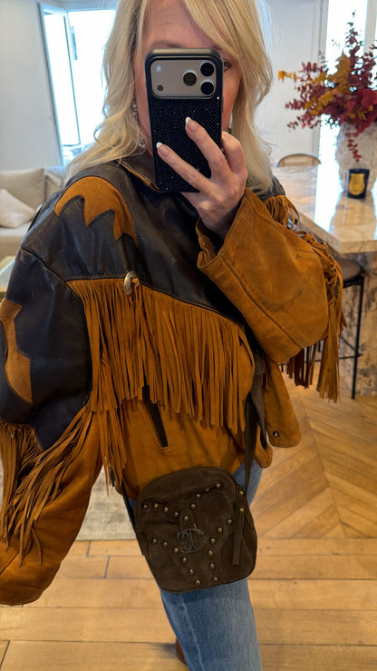 NEW!! Vintage Suede and Leather Fringe Jacket Size L/XL