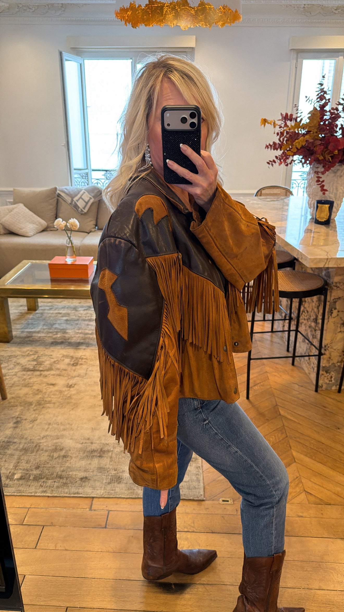 NEW!! Vintage Suede and Leather Fringe Jacket Size L/XL