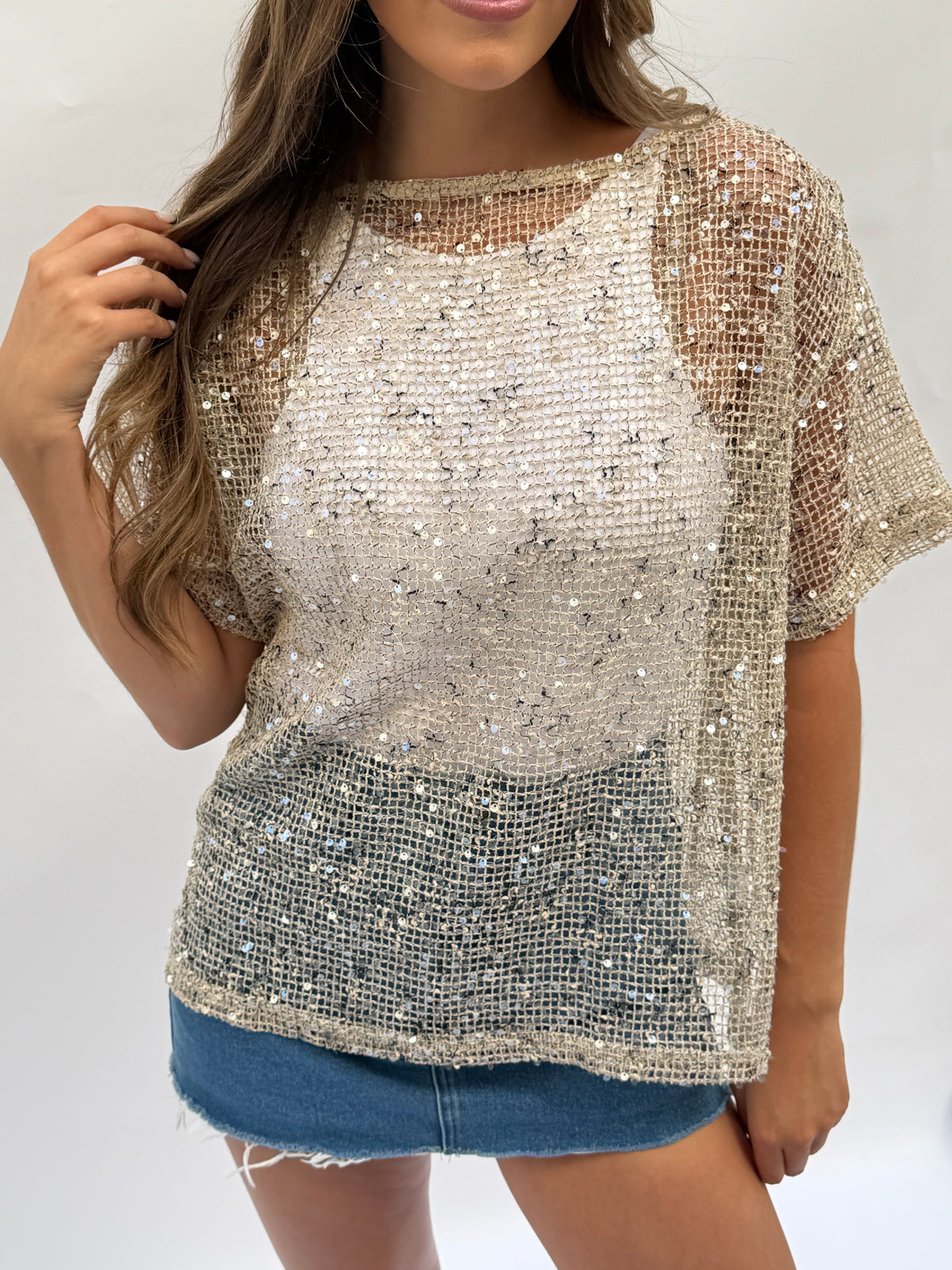 Sequin Oversized Mesh Top in 4 Colors