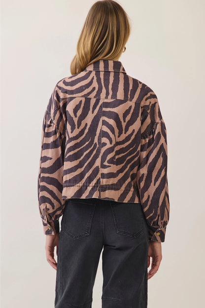 "Dont Wait Up" Zebra Print Utility Jacket - PREORDER