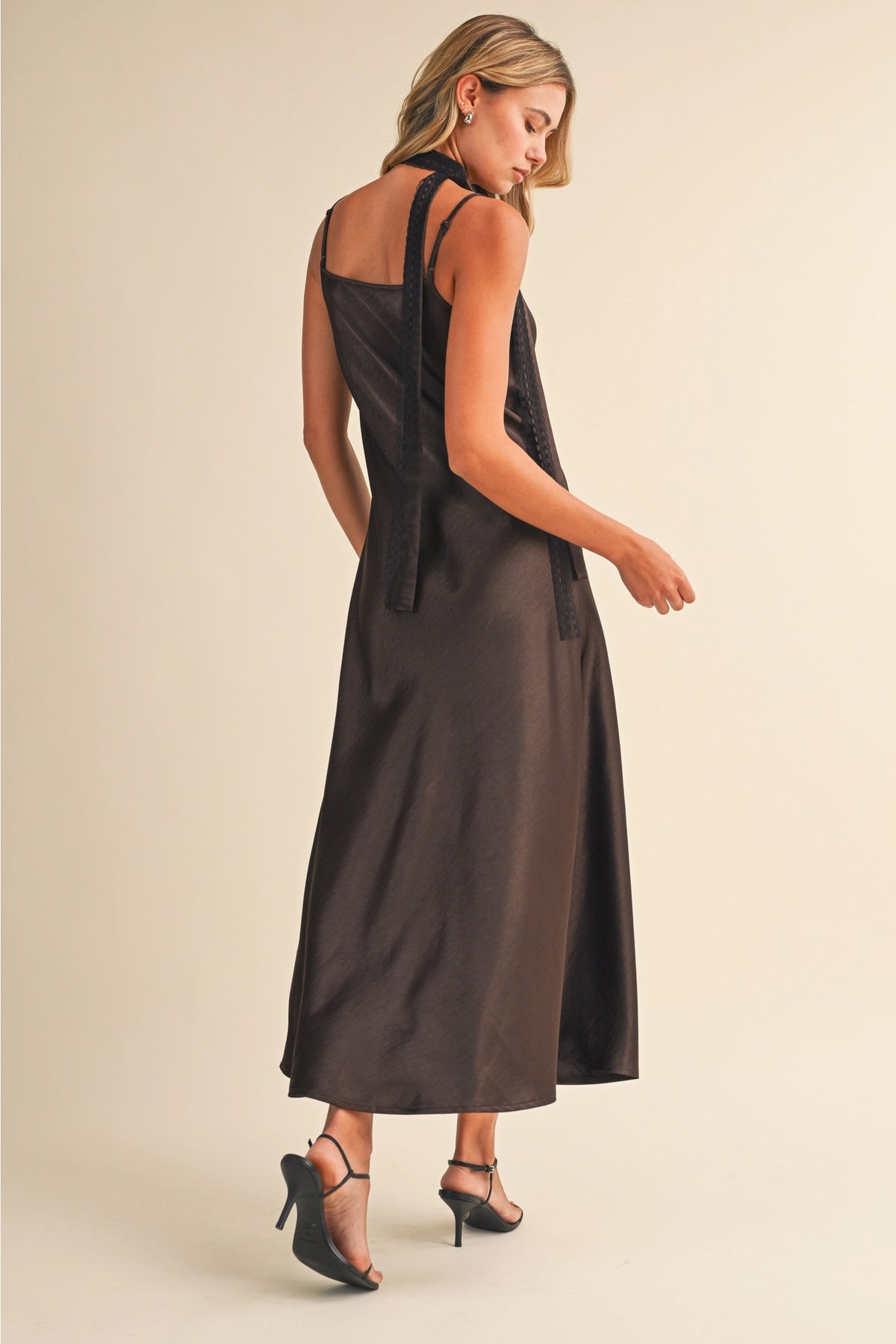 "Out West" Satin Midi Dress w/ Lace Scarf