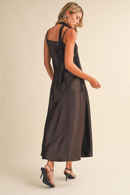 "Out West" Satin Midi Dress w/ Lace Scarf