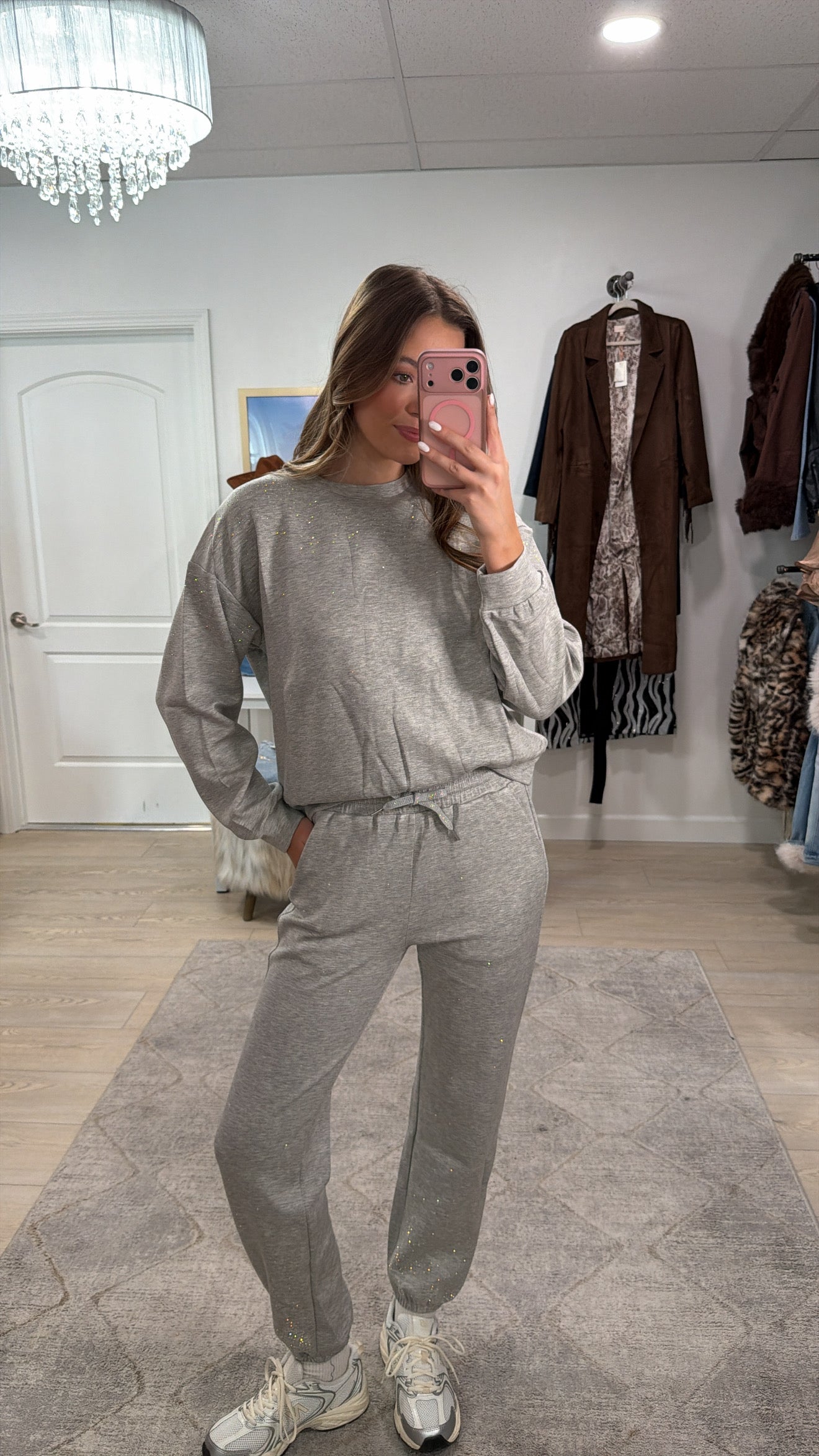 NEW!! "Out Of Office" Rhinestone Lounge Set in Grey