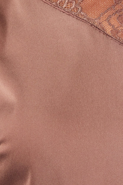 Satin Lace Trim Top in Mocha