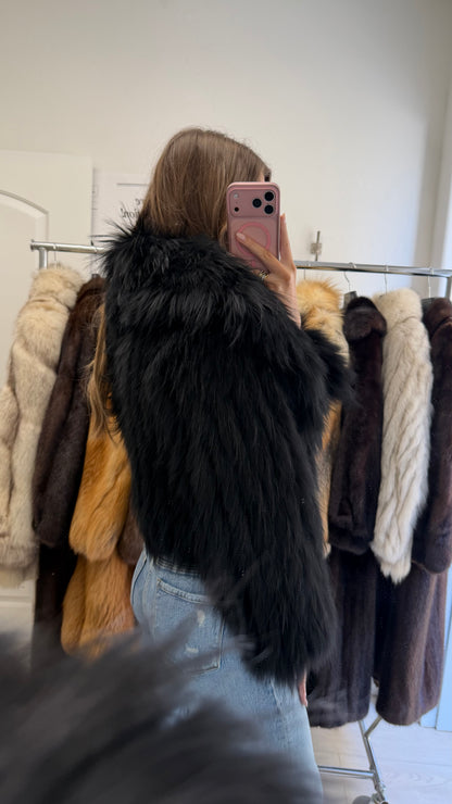 #27 Vintage Dyed Black Cropped Raccoon Fur Jacket