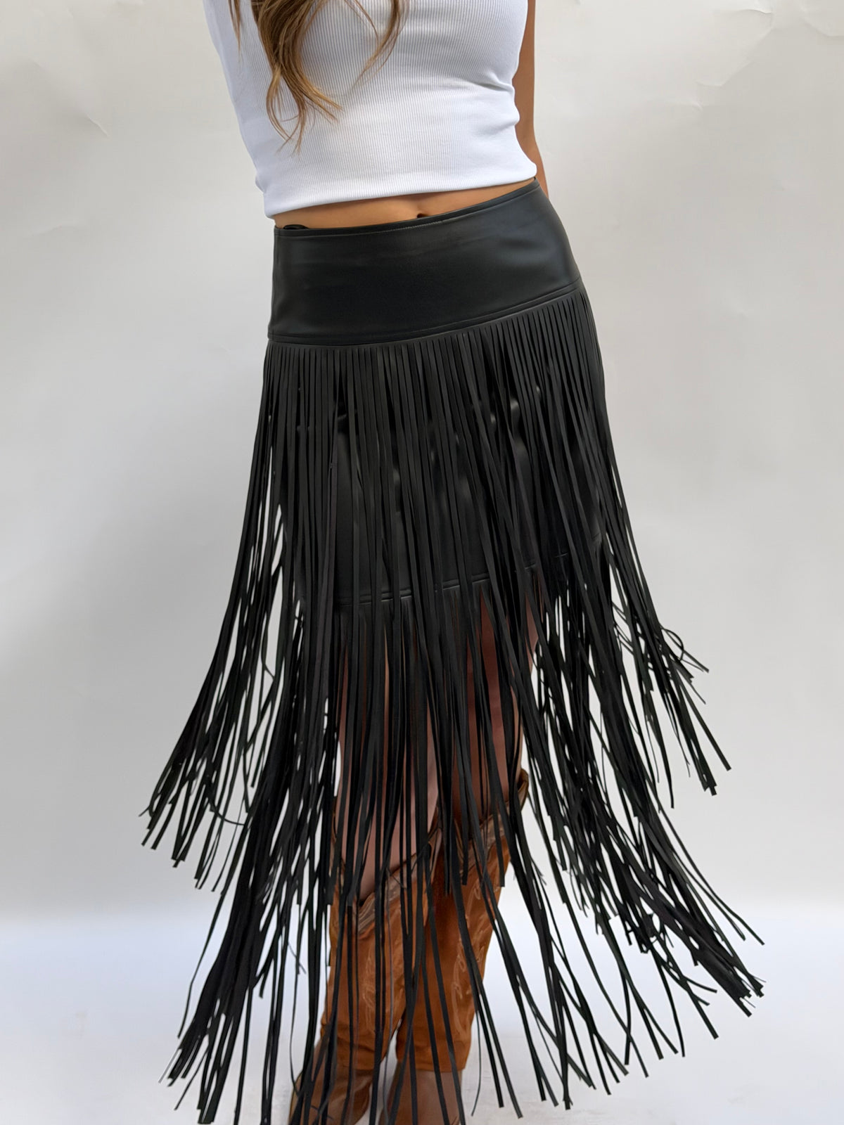 "Runway" Leather Fringe Skirt - PREORDER