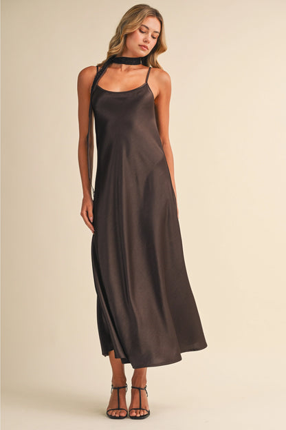 "Out West" Satin Midi Dress w/ Lace Scarf