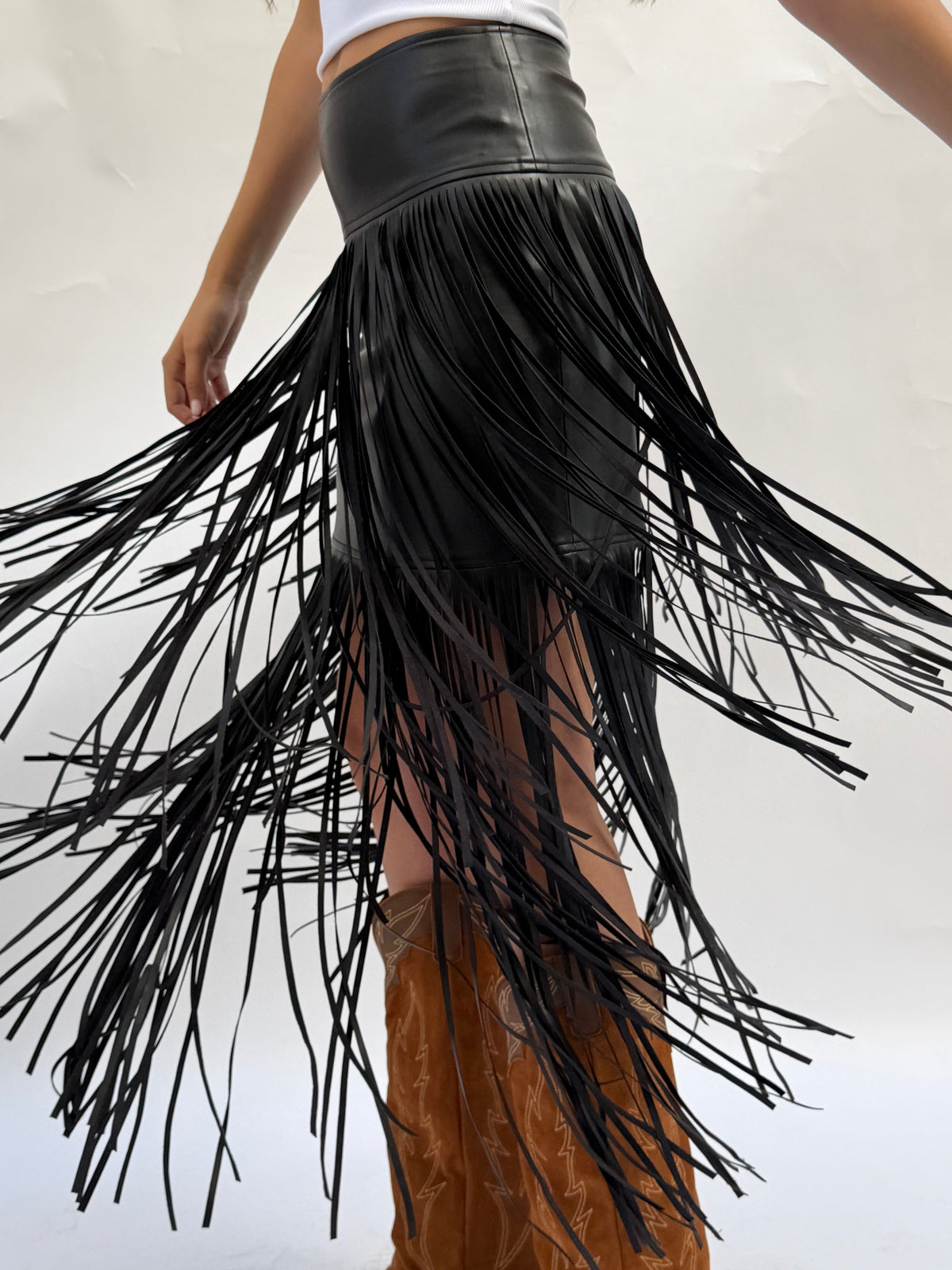 "Runway" Leather Fringe Skirt - PREORDER