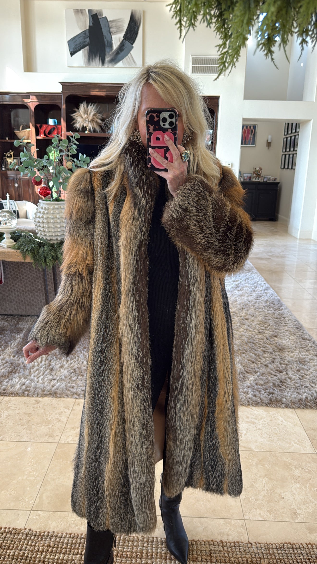#38 Vintage Red Fox Full Length Coat