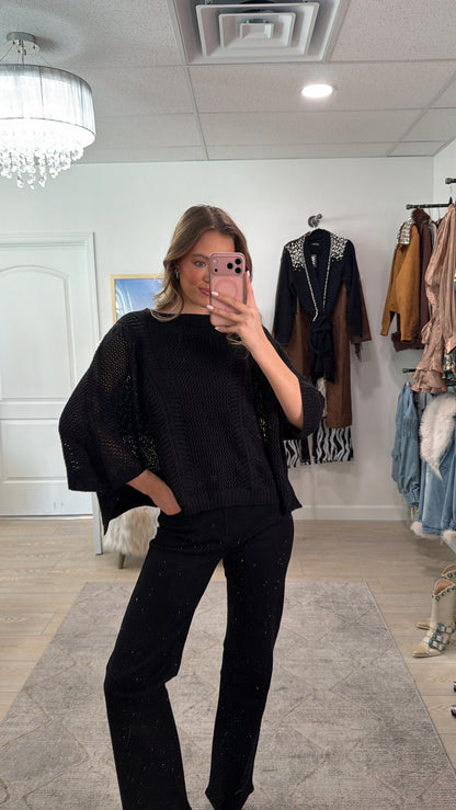 FINAL SALE!! Crochet Knit Top in Black