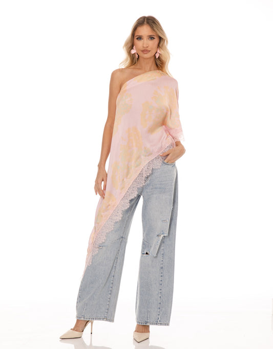 Asymmetric Lace Top in Pink Floral