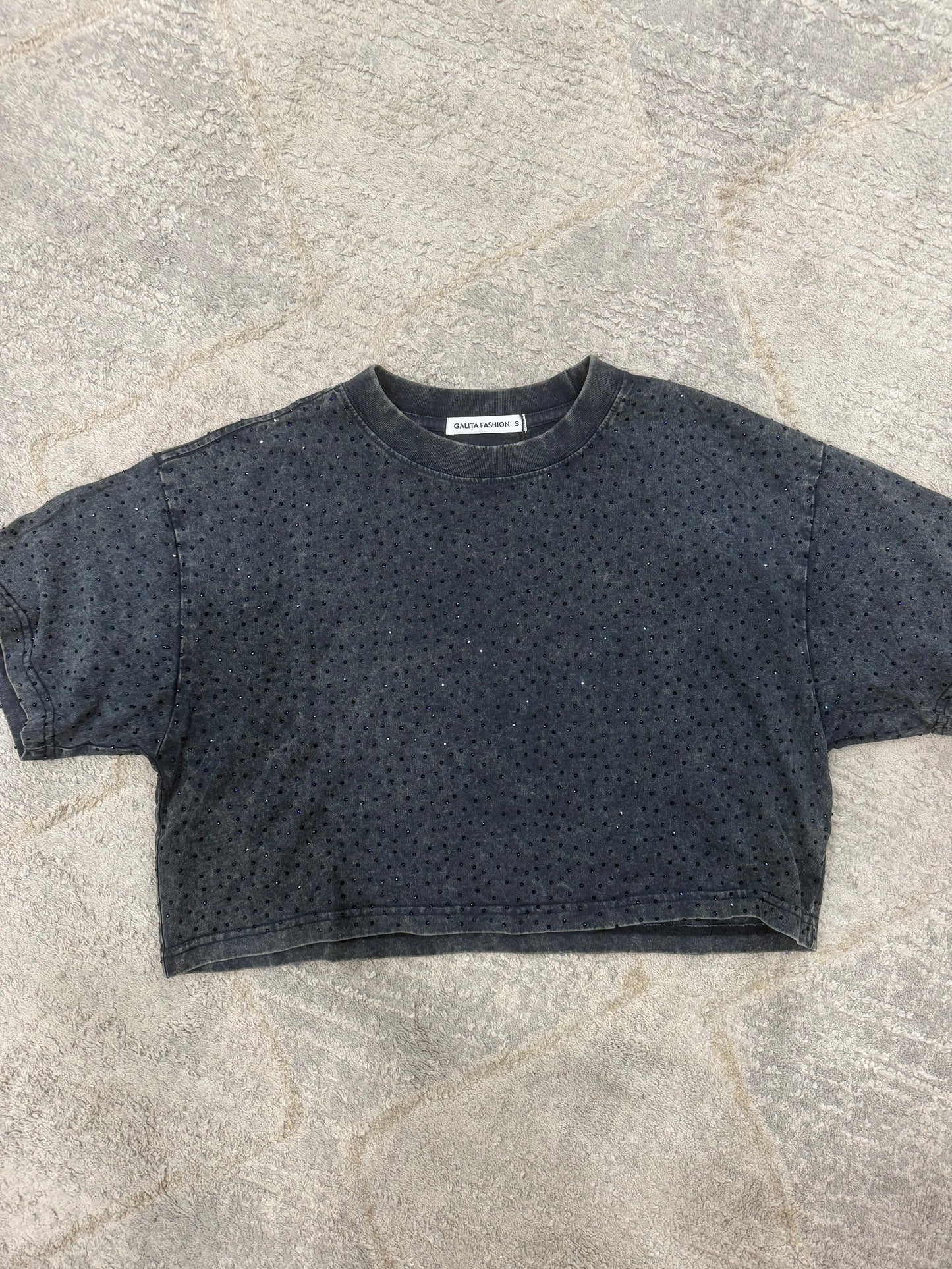 NEW!! "Brooklyn" Acid Wash Cropped Rhinestone Tee in 3 Colors