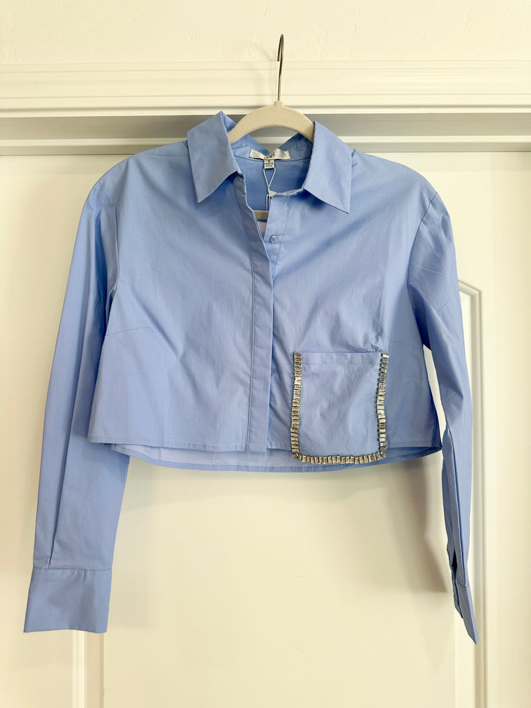 FINAL SALE!! Lightweight Rhinestone Button Down Shirt in Blue