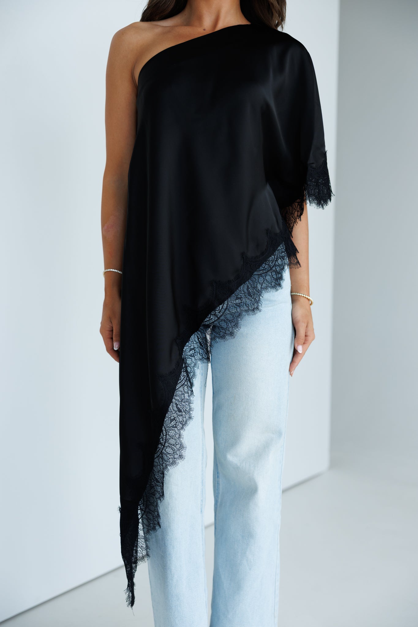 Asymmetric Lace Top in Black - PRE ORDER