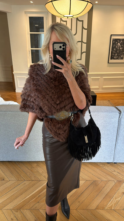 LIMITED EDITION! Vintage Knitted Rabbit Fur Poncho in Dyed Brown