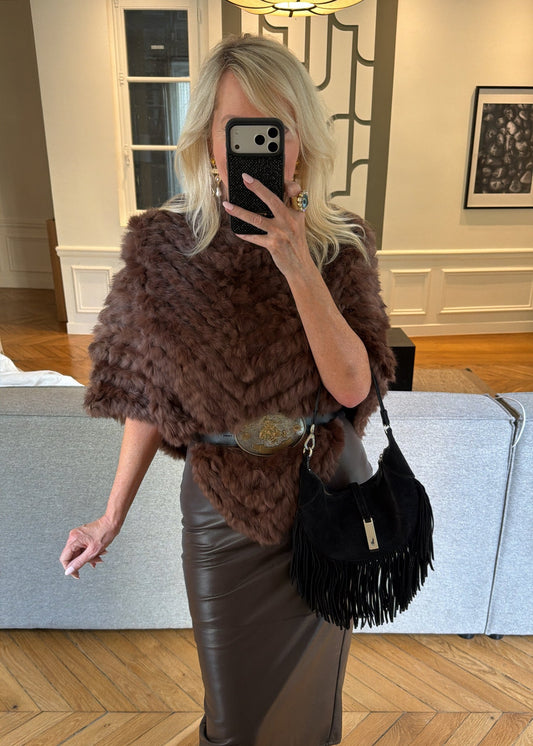 LIMITED EDITION! Vintage Knitted Rabbit Fur Poncho in Dyed Brown