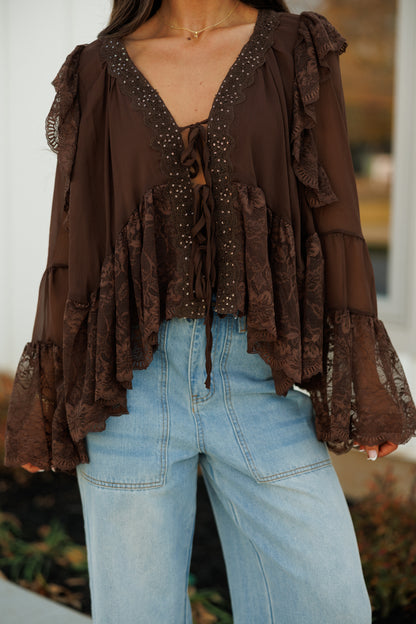 NEW!! "Canyon" Lace Trim Top in Brown