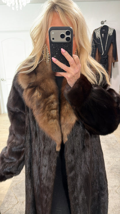 #GB43 Vintage Mahogany Mink and SABLE Collar Coat Size L/XL