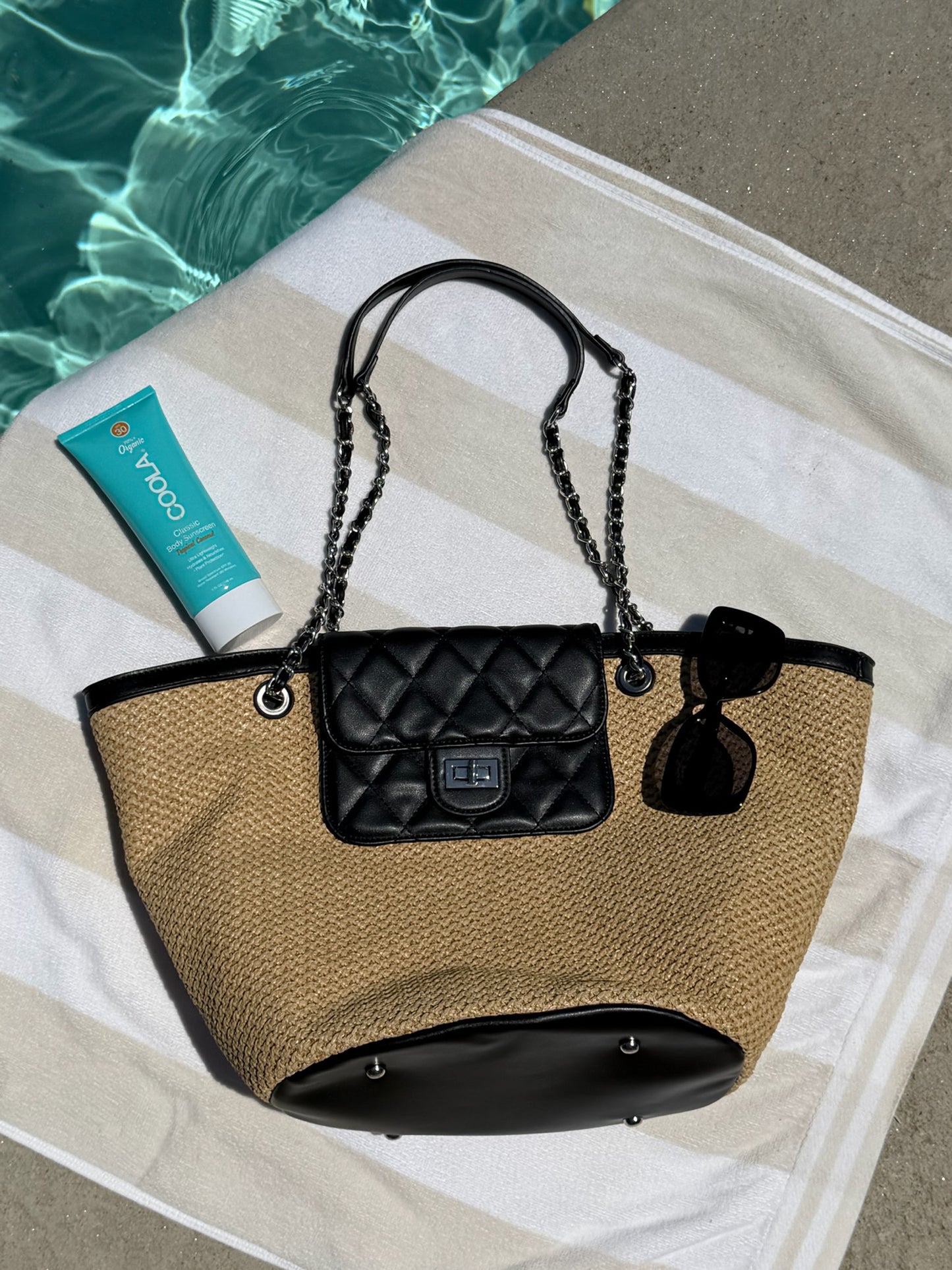 "Portofino" Straw Tote in Black