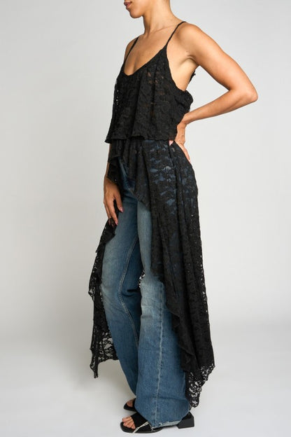 NEW!! "Luna" Lace High-Low Tank in Black