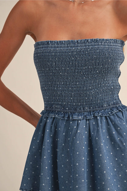 "True West" Smocked Denim Romper