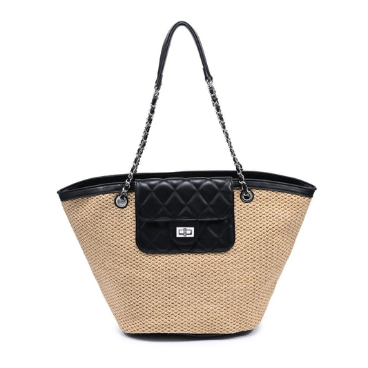 "Portofino" Straw Tote in Black