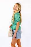 NEW!! Embroidered Peplum Top in Green