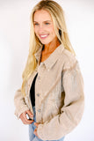 The "Bailey" Rhinestone Fringe Denim Jacket in Tan