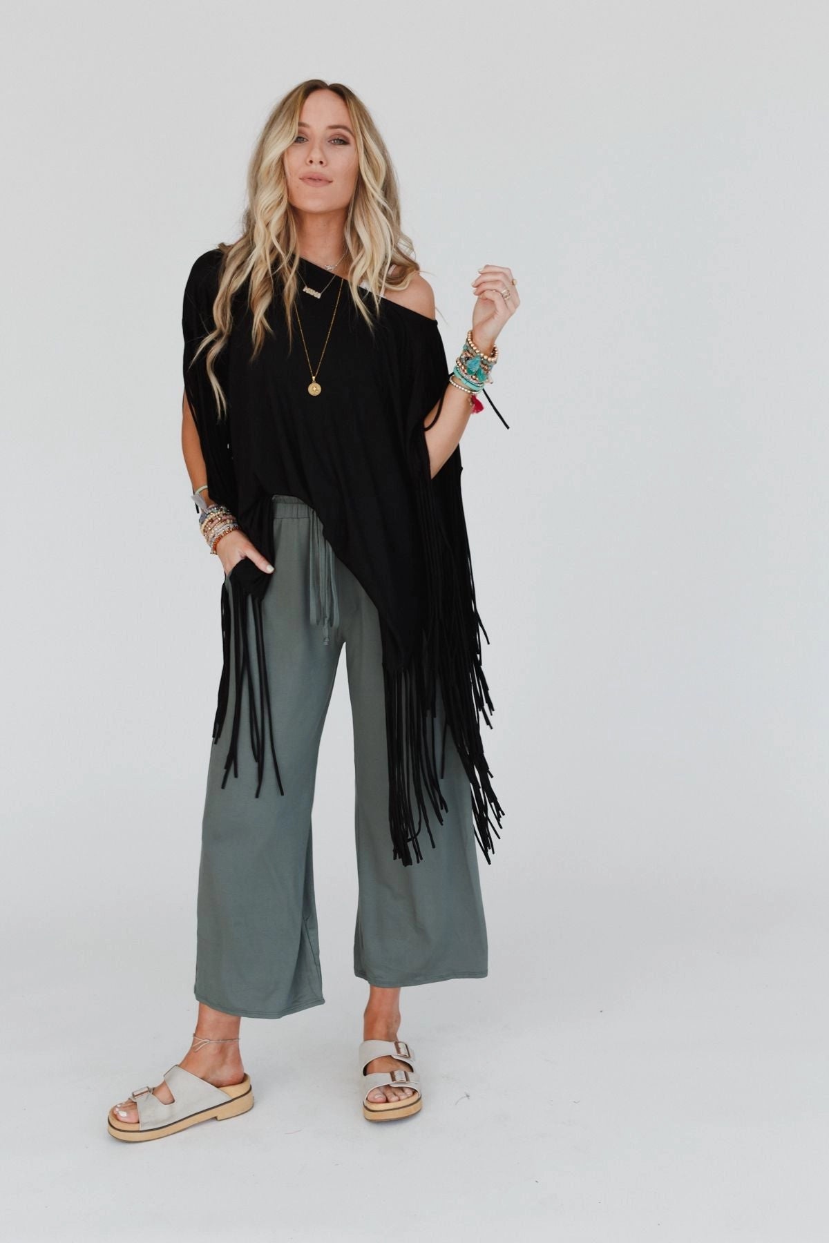 Oversized Fringe Top in Black