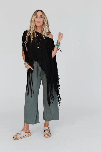 Oversized Fringe Top in Black