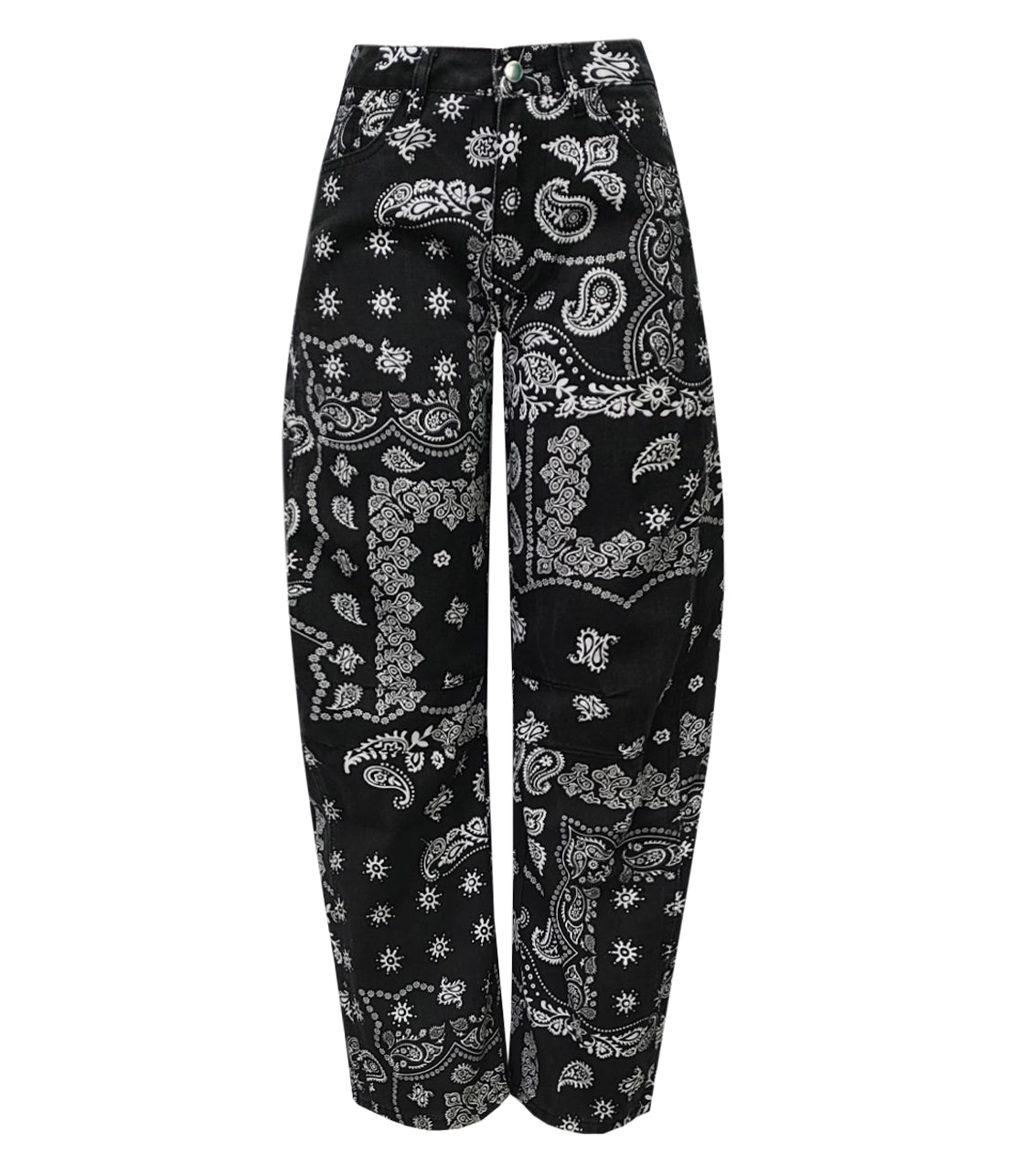 Paisley Barrel Leg Pants in Black