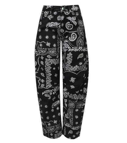 Paisley Barrel Leg Pants in Black