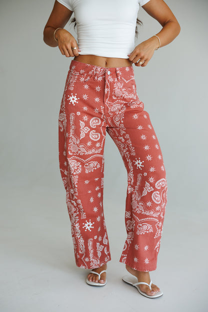 Bandana Print Barrel Leg Pants in Red