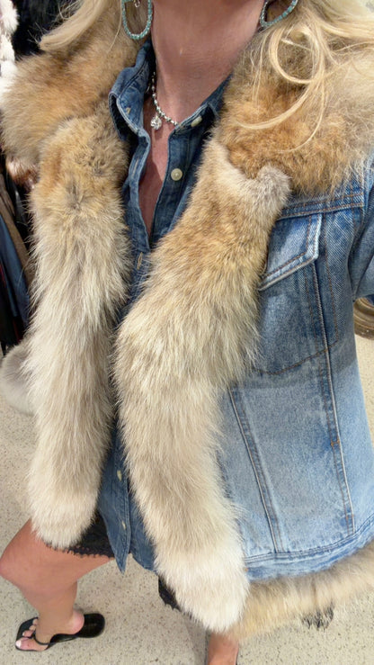 LIMITED EDITION! Denim Jacket w/ Vintage Coyote Trim