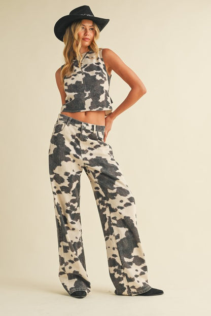 NEW!! Denim Cow Print Two Piece Set