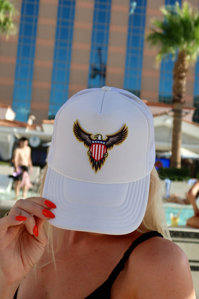 The Ascot Eagle Trucker Hat in White