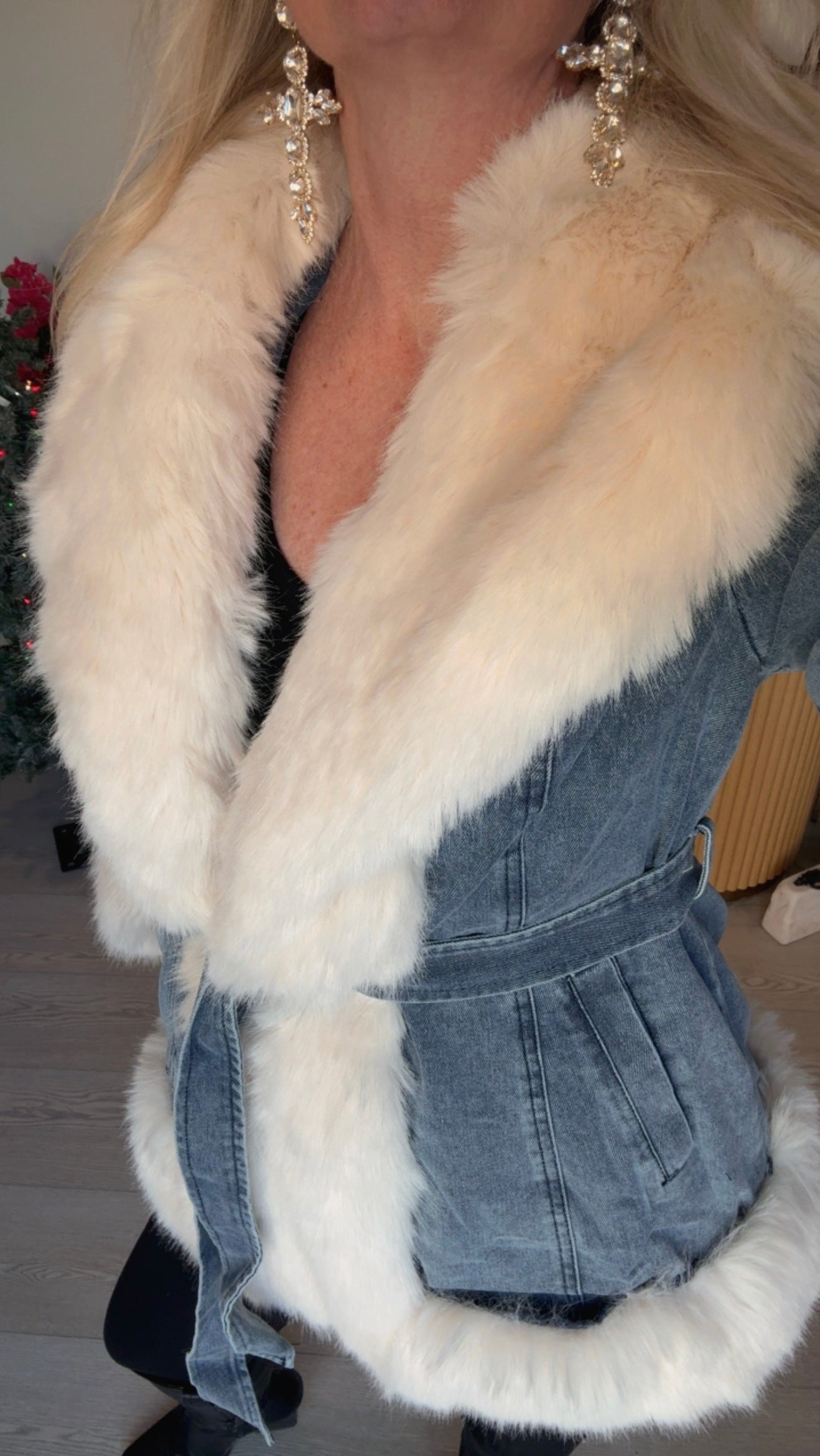 Show Stopper Faux Fur Blue Denim Jacket